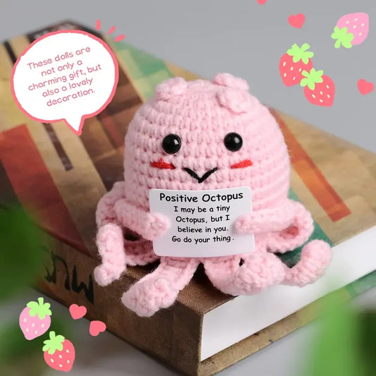 Mini Handmade Woolen Octopus Crochet Knitting, Positive Emotional Support Figure with Card, Creative Funny Decoration Gift